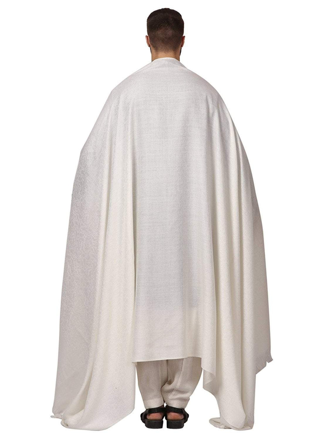 Pashtush India Cream Pashtush Woven Jacquard Design Mens Shawl, Light Weight Australian Merino Wool, Warm, Full Size
