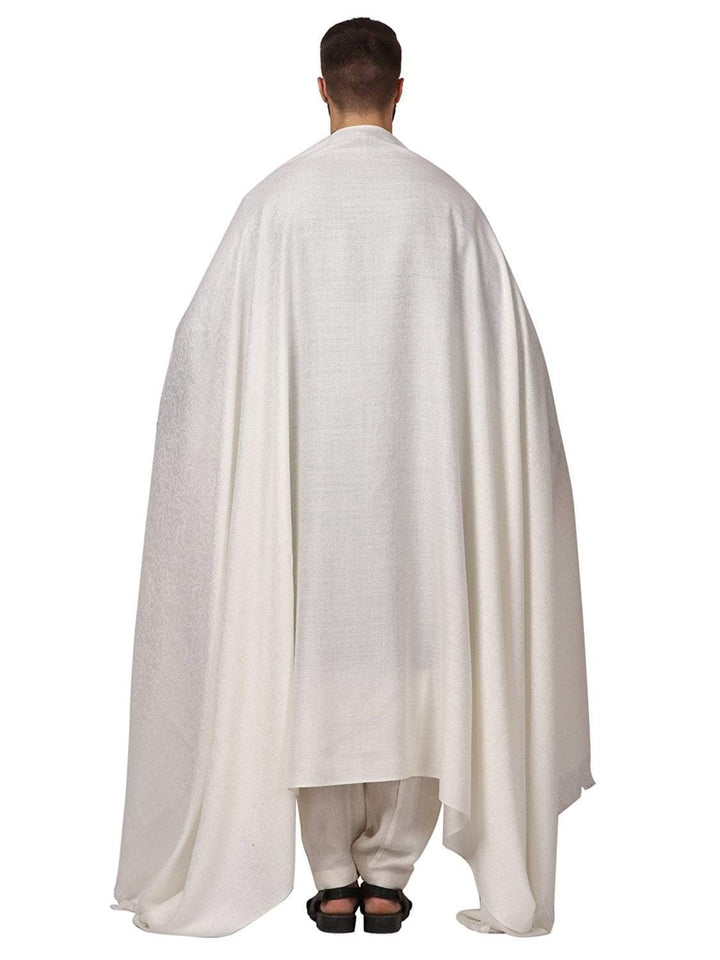 Pashtush India Cream Pashtush Woven Jacquard Design Mens Shawl, Light Weight Australian Merino Wool, Warm, Full Size