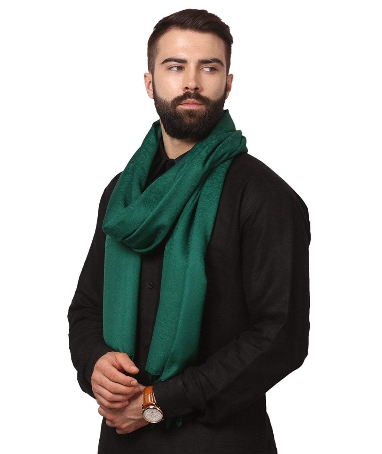 Pashtush Mens Fine Wool Jacquard Muffler - Bottle Green – Pashtush