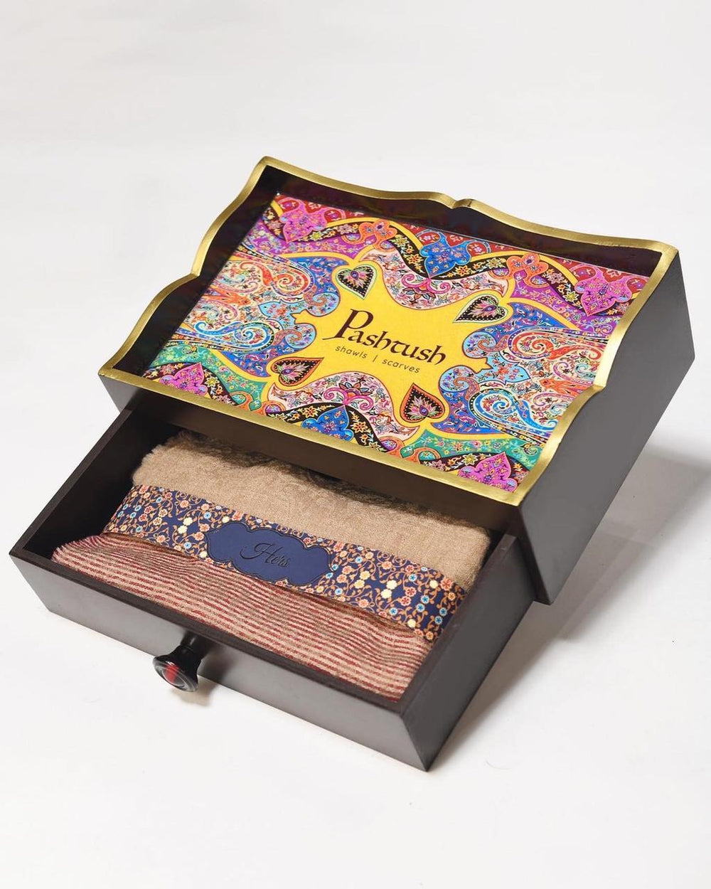 Pashtush Shawl Store Pashtush Keepsake Wooden Chester Box, With Pullout Shawl Drawer