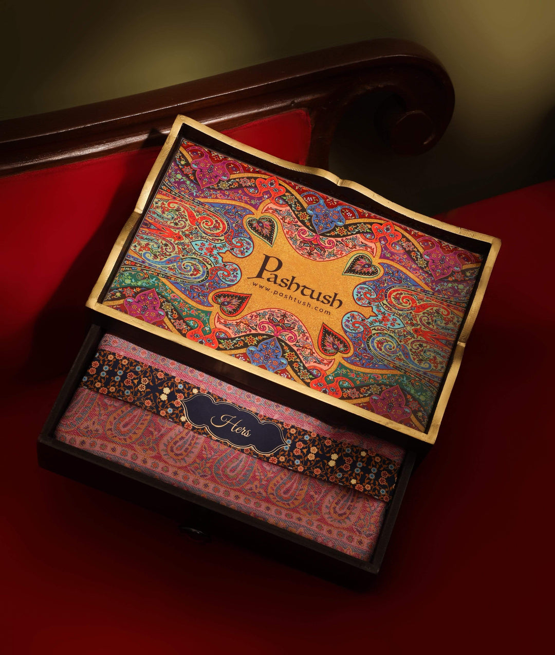Pashtush Shawl Store Pashtush Keepsake Wooden Chester Box, With Pullout Shawl Drawer (box only)