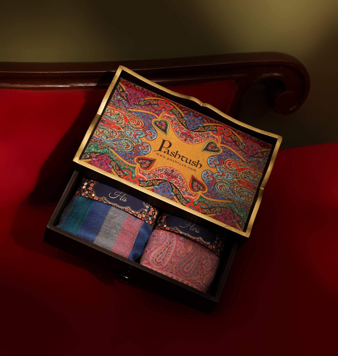 Pashtush Shawl Store Pashtush Keepsake Wooden Chester Box, With Pullout Shawl Drawer (box only)