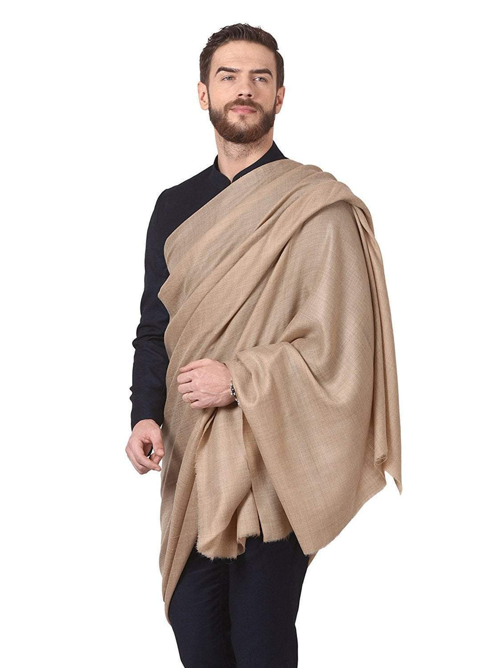 Pashtush India 114x228 Pashtush Mens Diamond Weave Shawl, Fine Wool Medium Size, Beige