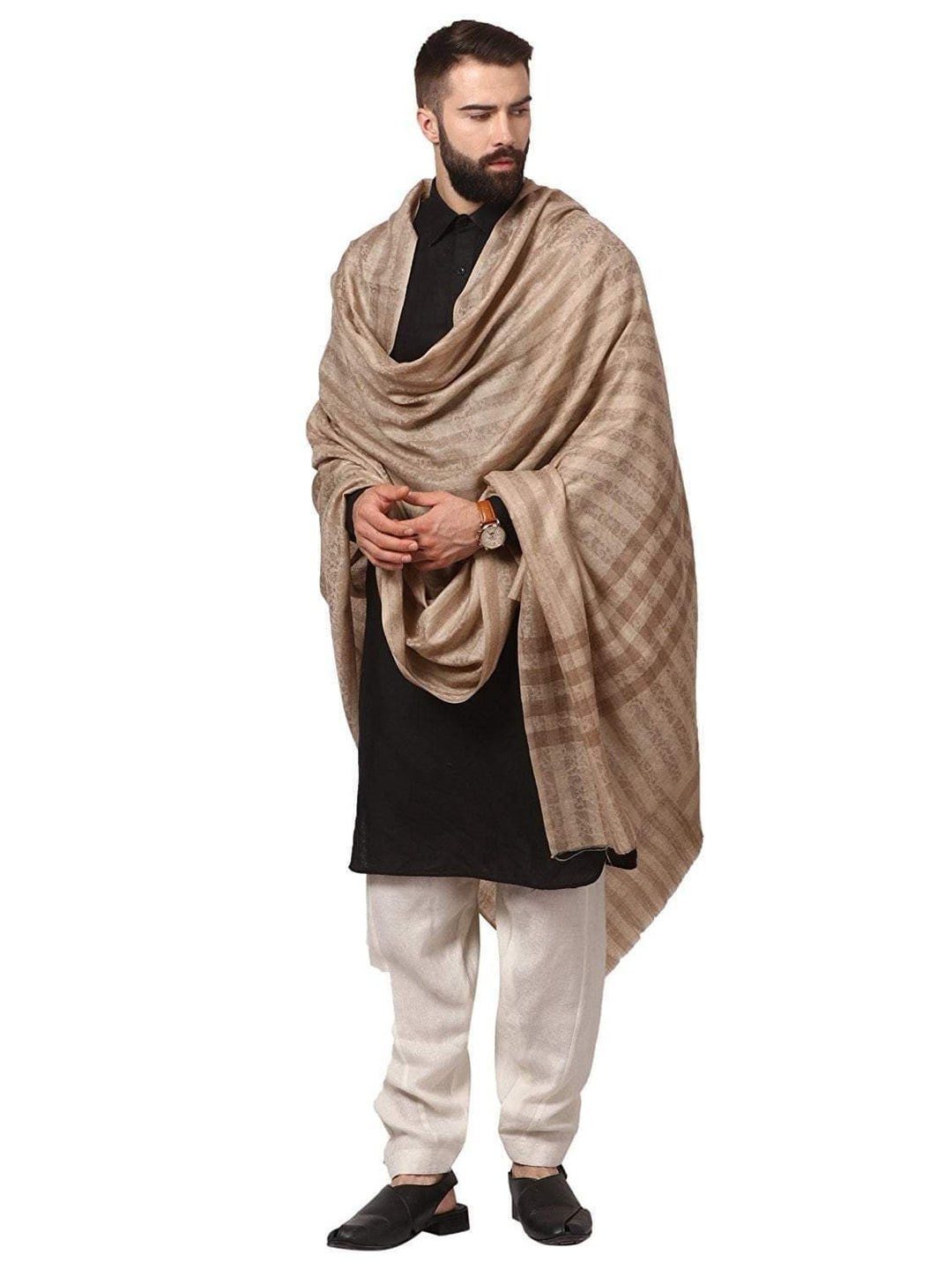 Pashtush India 127x254 Pashtush Mens Fine Wool Shawl, Checks, Extra Soft and Warm