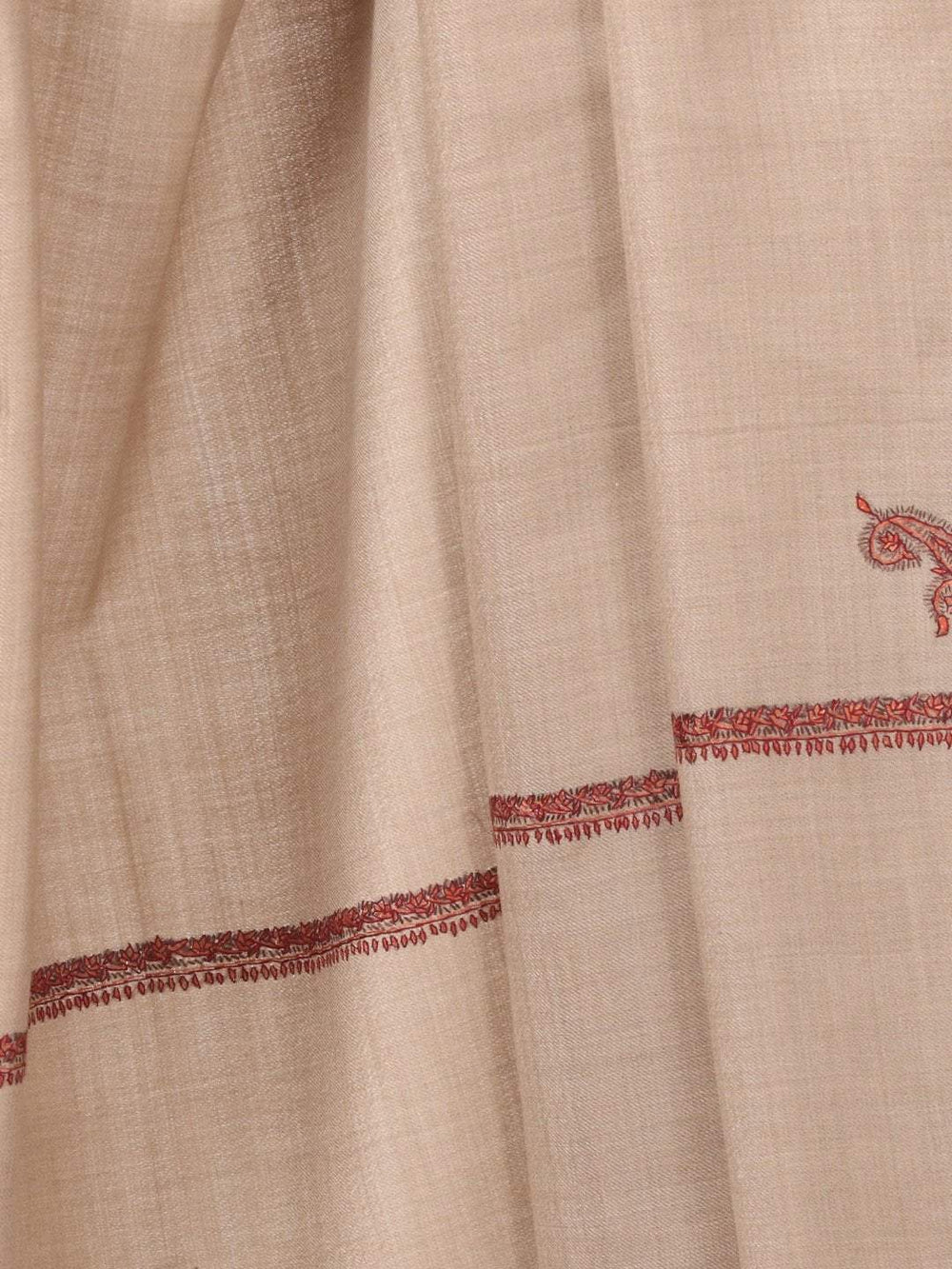 Pashtush India 127x254 Pashtush Mens Hand Embroidery Shawl, Woollen Shawl with Kashmiri Kingri Design Embroidery Full Size (Beige)