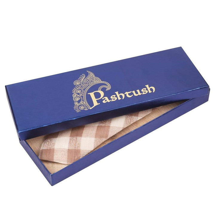 Pashtush Shawl Store Tie Pashtush Mens Pashmina Necktie, Soft and Luxurious, Paisley Checks, Free Size, Beige