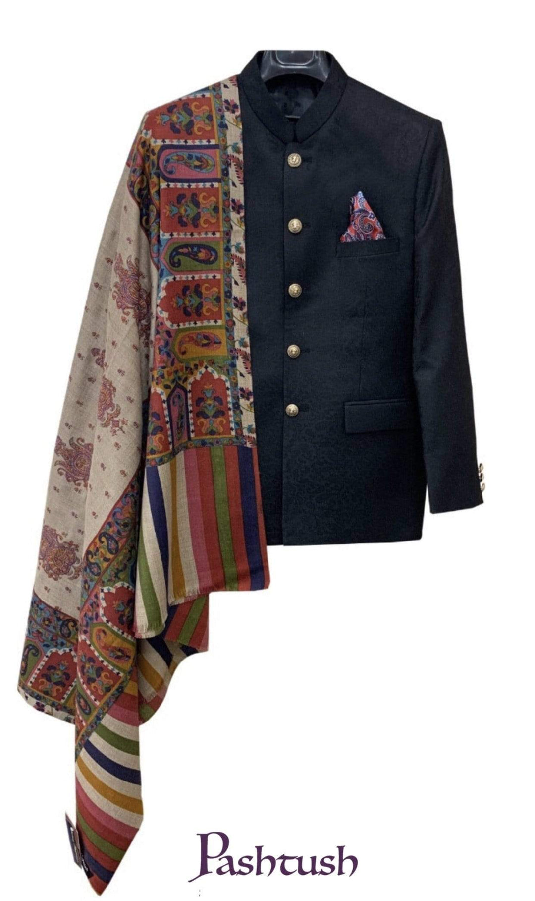 Pashtush India Shawl Pashtush Mens three piece Bandhala Suit material (Stiched)