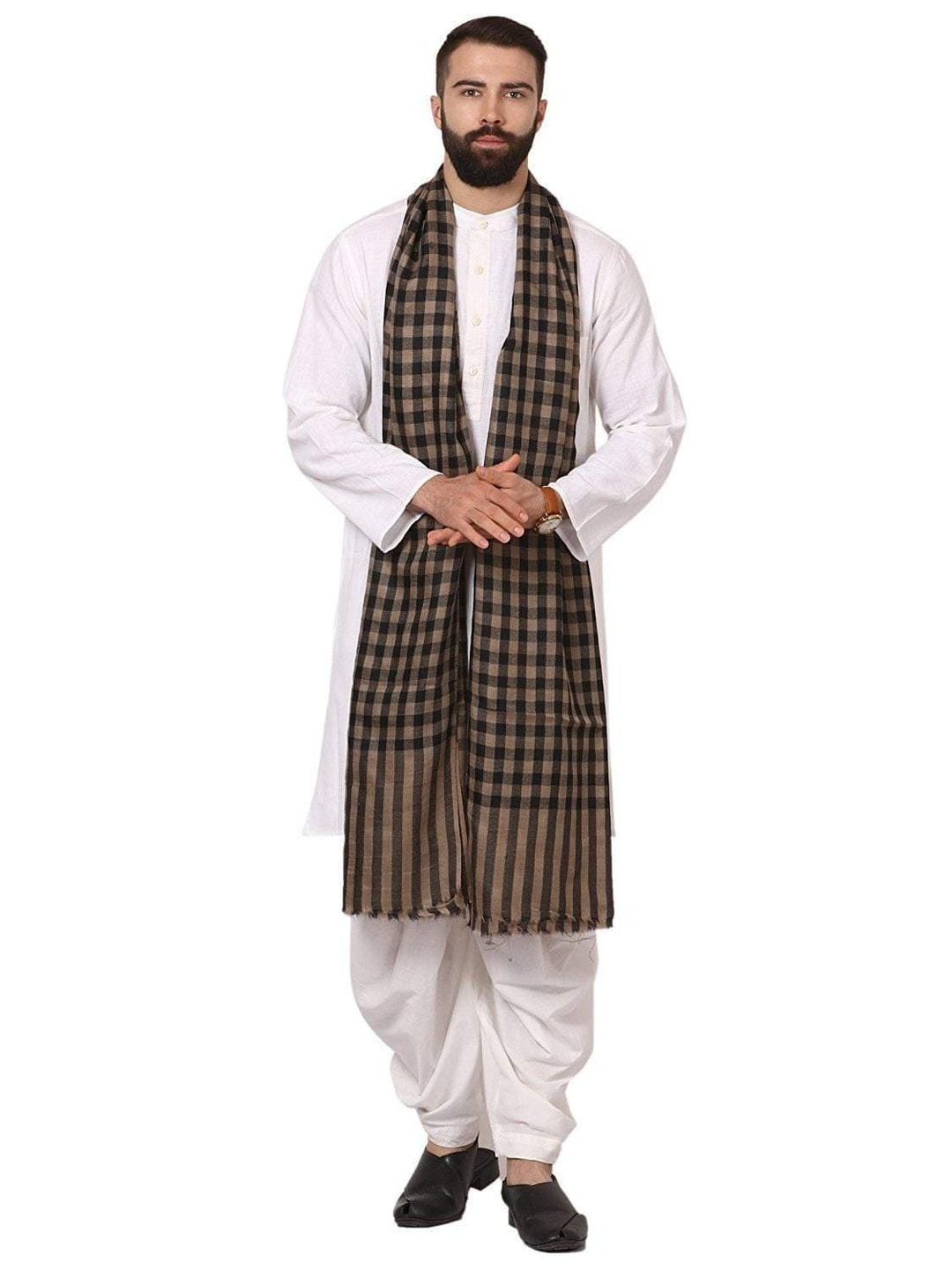 Pashtush India 114x228 Pashtush Mens Woven Check Shawl  Light Weight - Fine Wool.