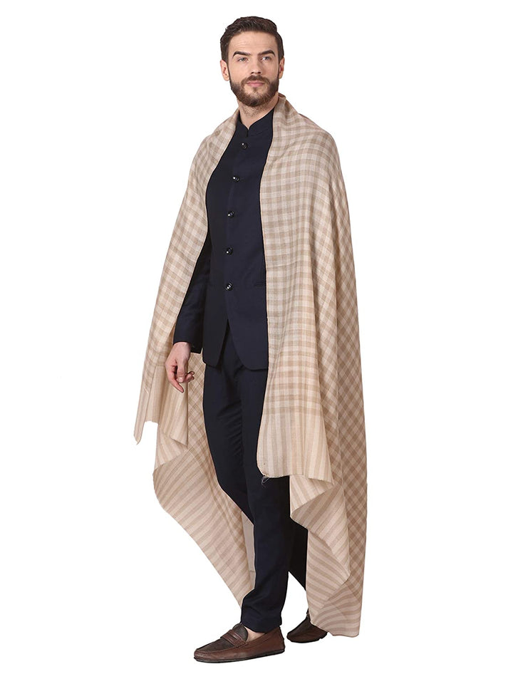 Pashtush India 114x228 Pashtush Mens Woven Check Shawl, Ultra-Light Weight - Fine Wool, Medium, Herringbone Checks