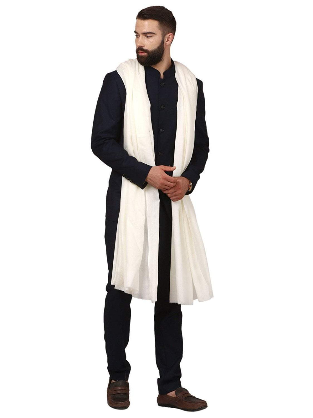 Pashtush India 127x254 Pashtush Ring Mens Super Fine Shawl,100% Pure Full Size - Ivory Colour