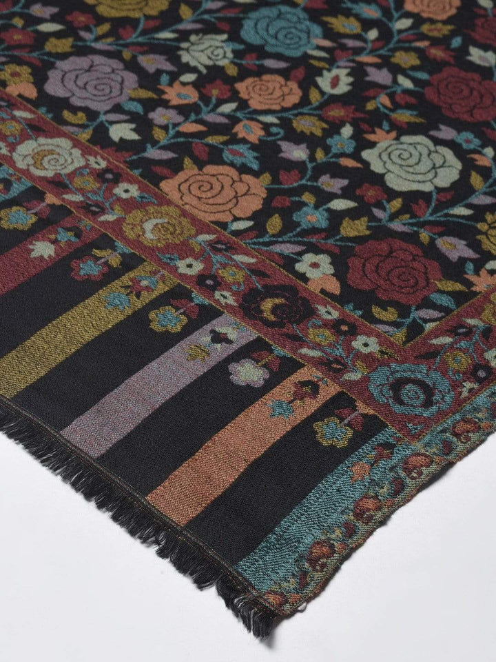 Pashtush India 70x200 Pashtush Women Black  Maroon Ethnic Motifs Woven Design Designer Stole