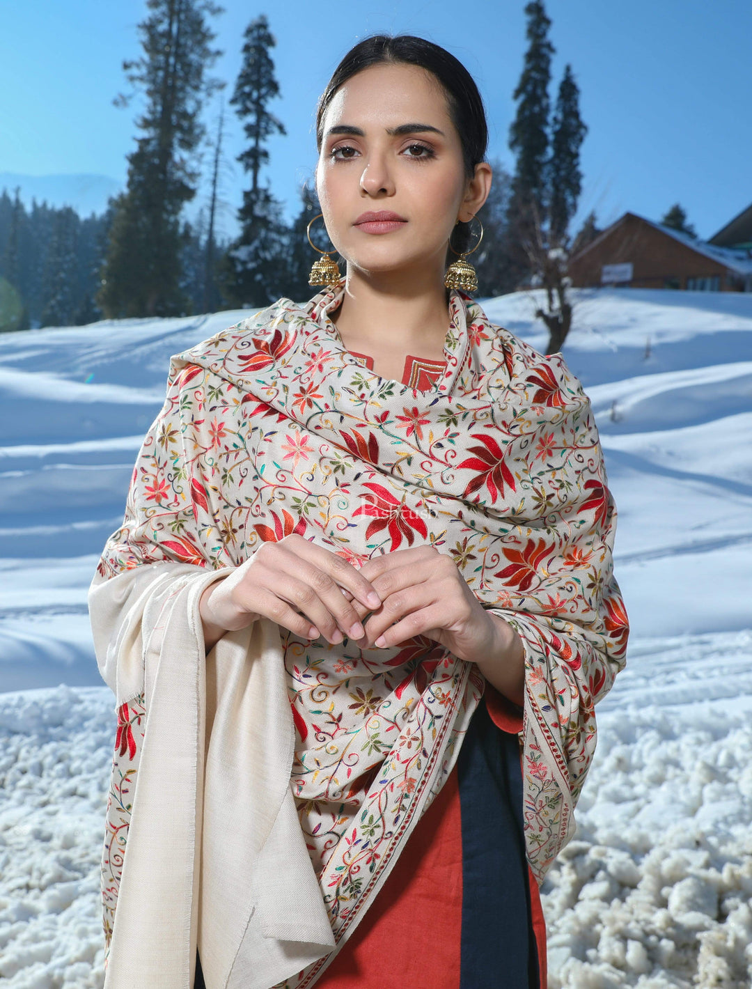 Pashtush India 100x200 Pashtush Women’s hand embroidered Heavy Nalki Jaal Shawl in Pure Wool (certified) Shawl