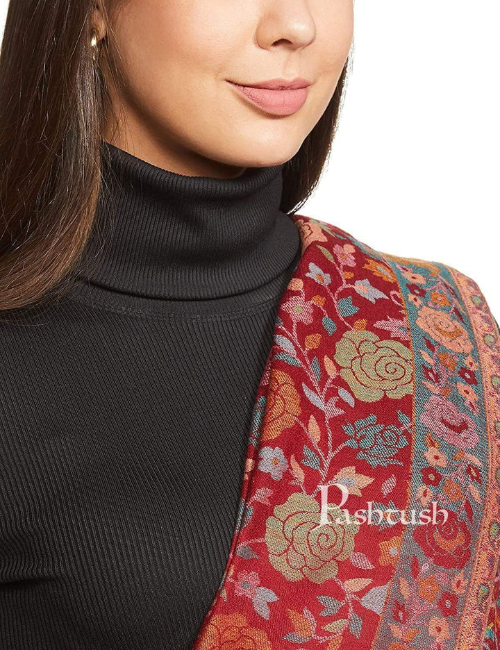 Pashtush Shawl Store Pashtush Women's Jacquard Kaani light weight floral Stole , Maroon