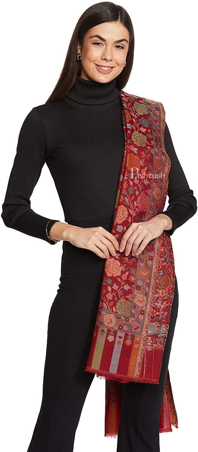 Pashtush Shawl Store Pashtush Women's Jacquard Kaani light weight floral Stole , Maroon