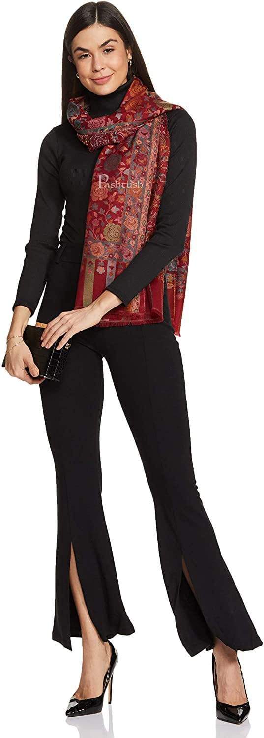 Pashtush Shawl Store Pashtush Women's Jacquard Kaani light weight floral Stole , Maroon