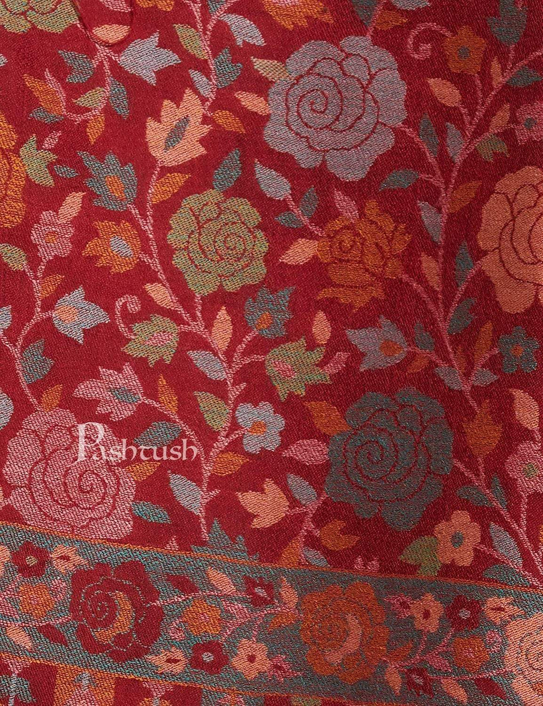 Pashtush Shawl Store Pashtush Women's Jacquard Kaani light weight floral Stole , Maroon