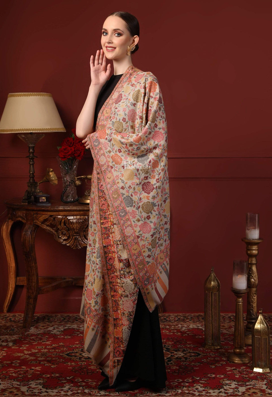 Pashtush Shawl Store 70x200 Pashtush Women's Jacquard Kaani light weight floral Stole , Multi-coloured