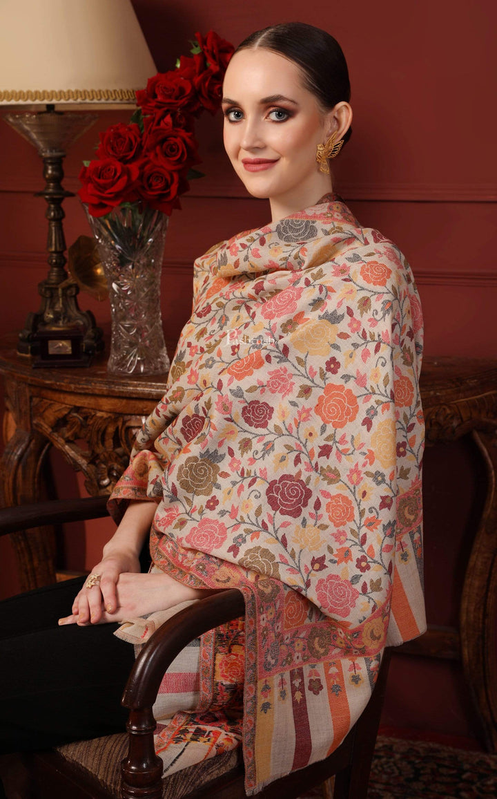 Pashtush Shawl Store 70x200 Pashtush Women's Jacquard Kaani light weight floral Stole , Multi-coloured