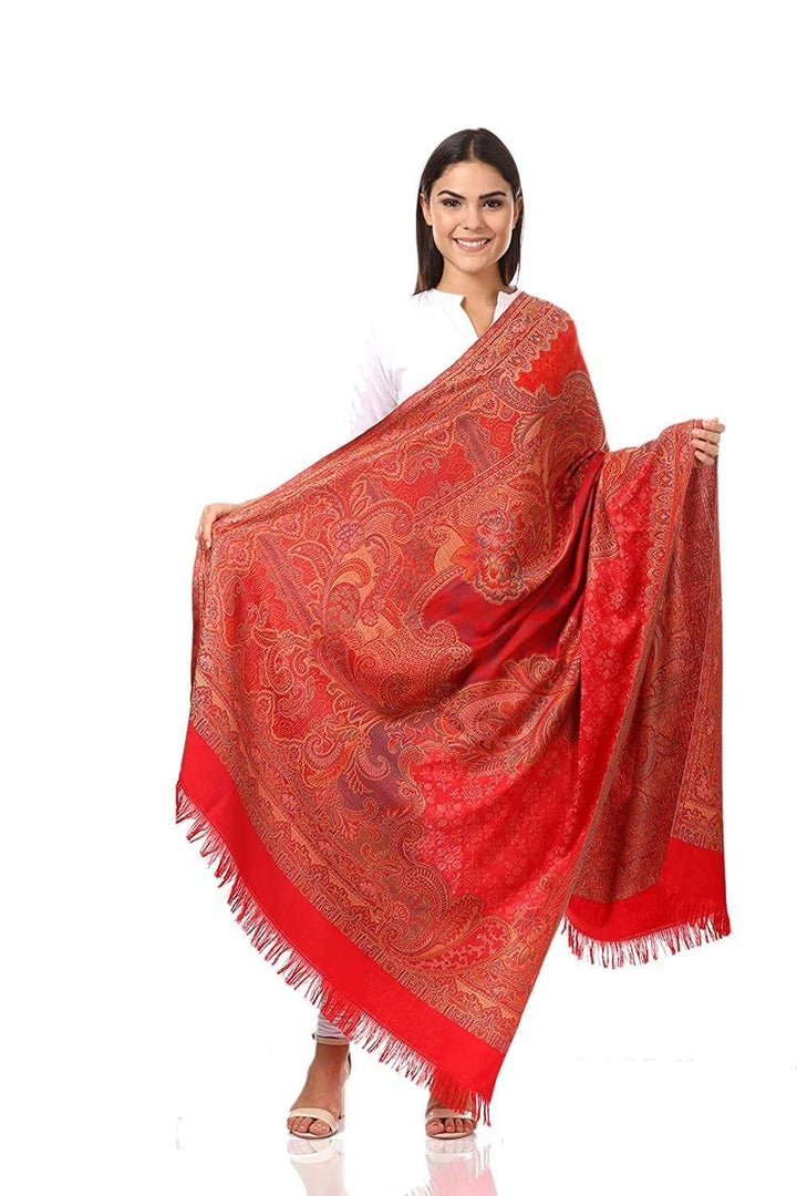 Pashtush India 100x200 Pashtush Women's Kashmiri Shawl, Jacquard, Warm and soft, Faux Pashmina Design, Red