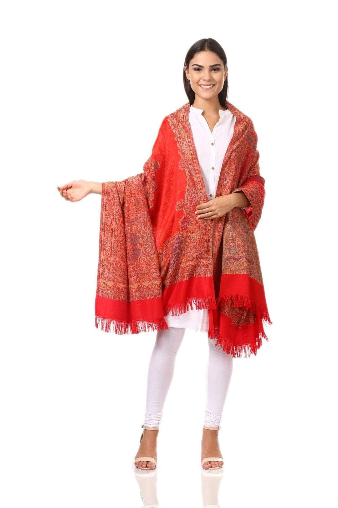 Pashtush India 100x200 Pashtush Women's Kashmiri Shawl, Jacquard, Warm and soft, Faux Pashmina Design, Red