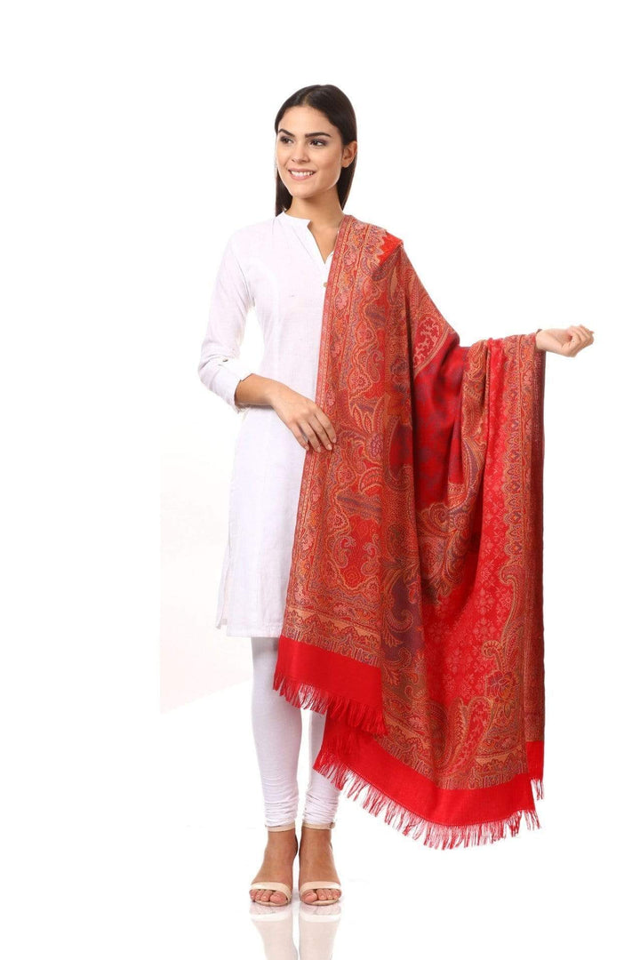 Pashtush India 100x200 Pashtush Women's Kashmiri Shawl, Jacquard, Warm and soft, Faux Pashmina Design, Red