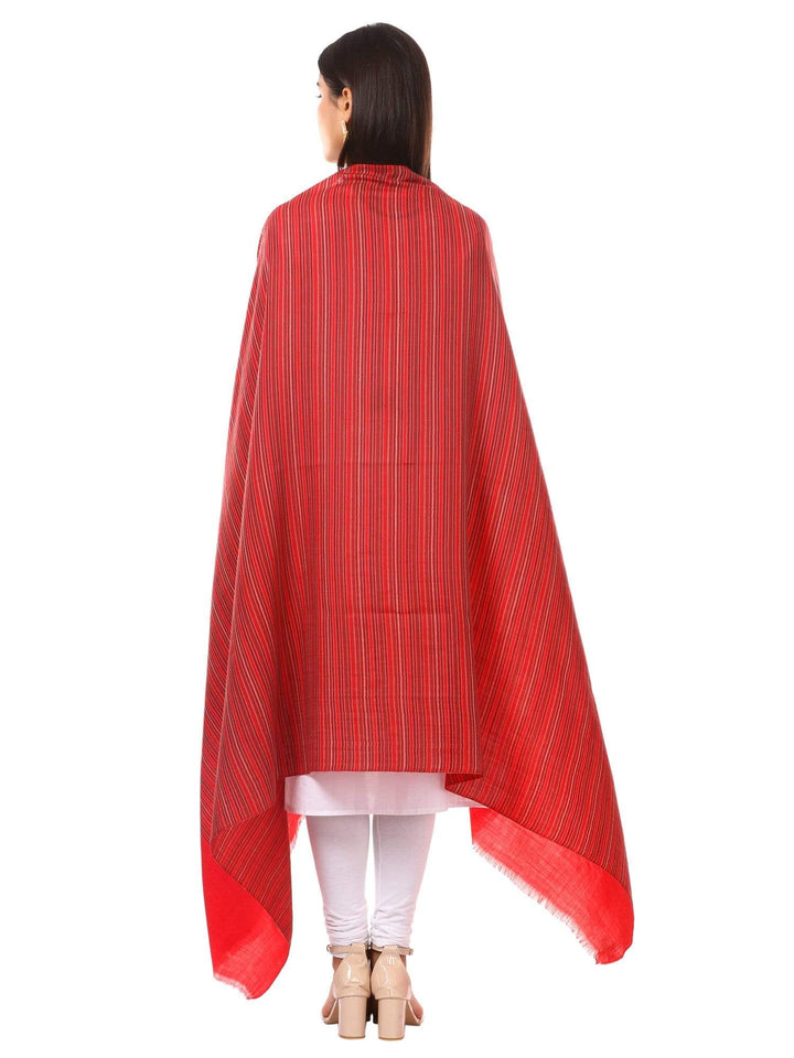Pashtush Shawl Store Shawl Pashtush Women's Shawl, Fine Wool, Striped Design, Faux Pashmina, Soft and Warm, Deep Red