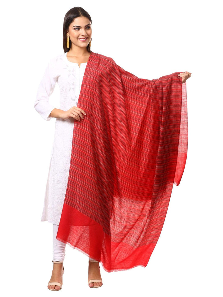 Pashtush Shawl Store Shawl Pashtush Women's Shawl, Fine Wool, Striped Design, Faux Pashmina, Soft and Warm, Deep Red