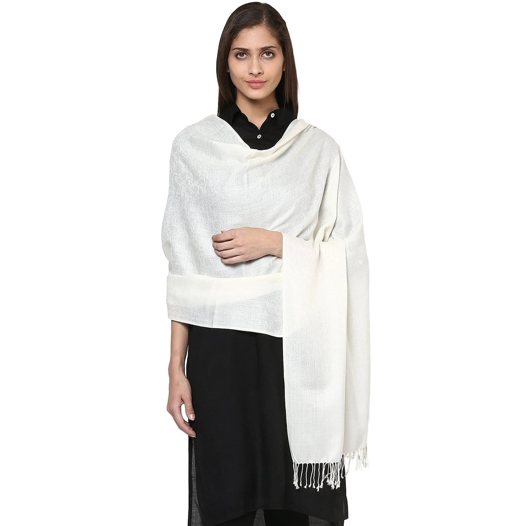 Pashtush Store Stole Pashtush Women's Soft Wool Shawl Pearl White Stole