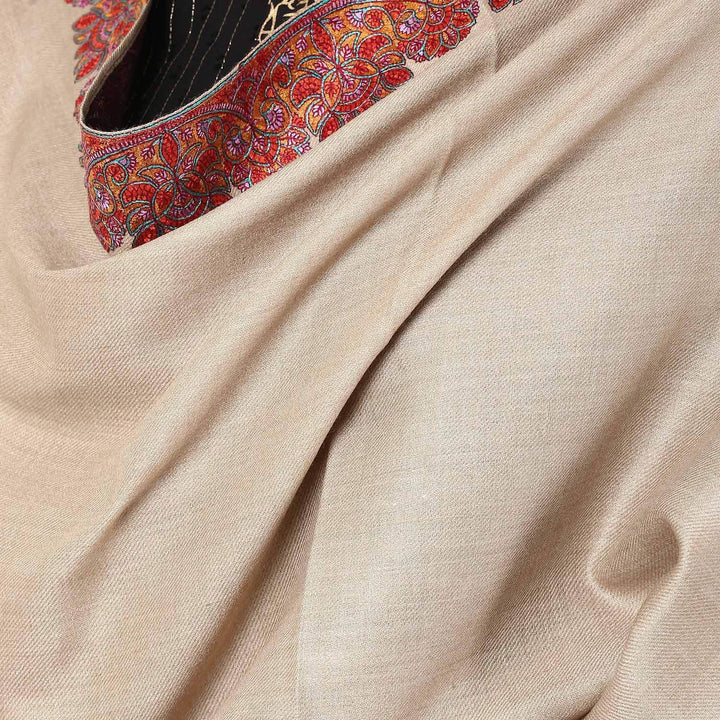 Pashtush Store Shawl Pashtush Women's Wool Shawl embroidered border beige