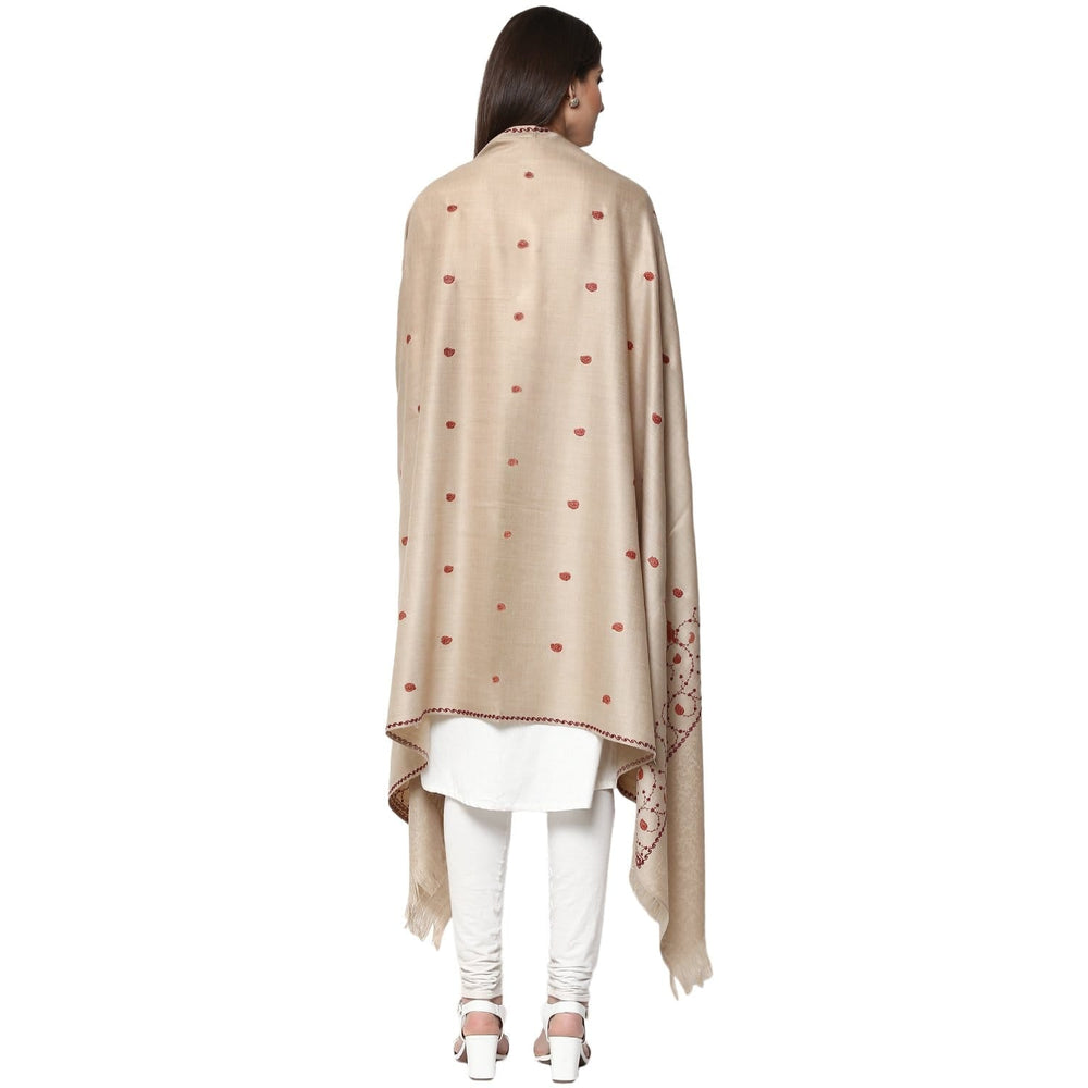 Pashtush Store Shawl Pashtush Womens Embroidery Wool Shawl beige, Kashmiri Design Beige