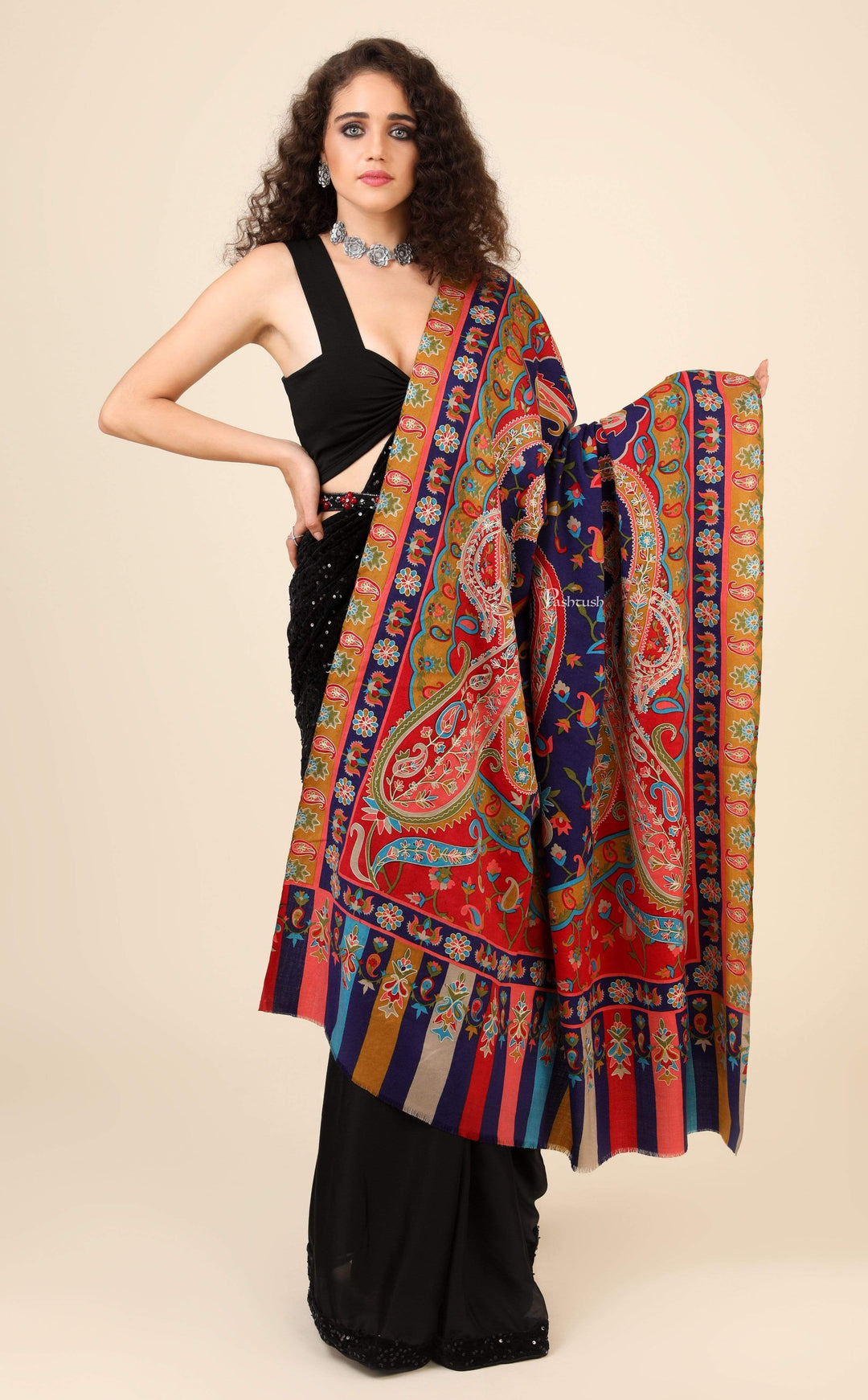 Pashtush India 114x228 Pashtush Womens Fine Wool, Kalamkari Printed Shawl, Multicoloured