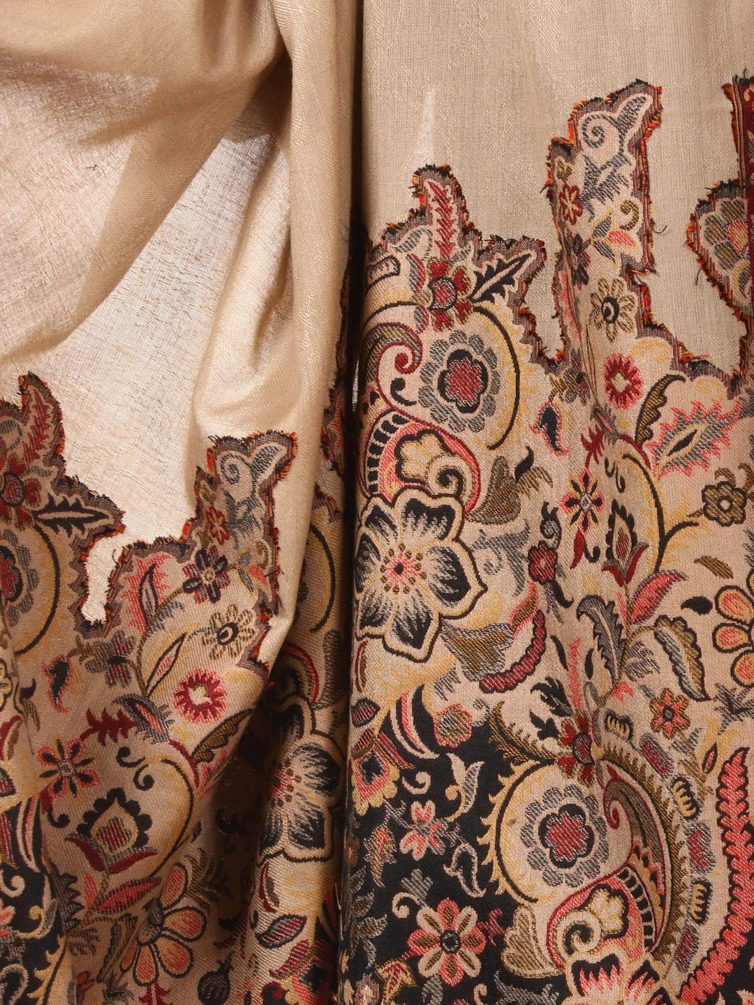 Pashtush Womens Floral Jacquard Twin Coloured Shawl Black Beige