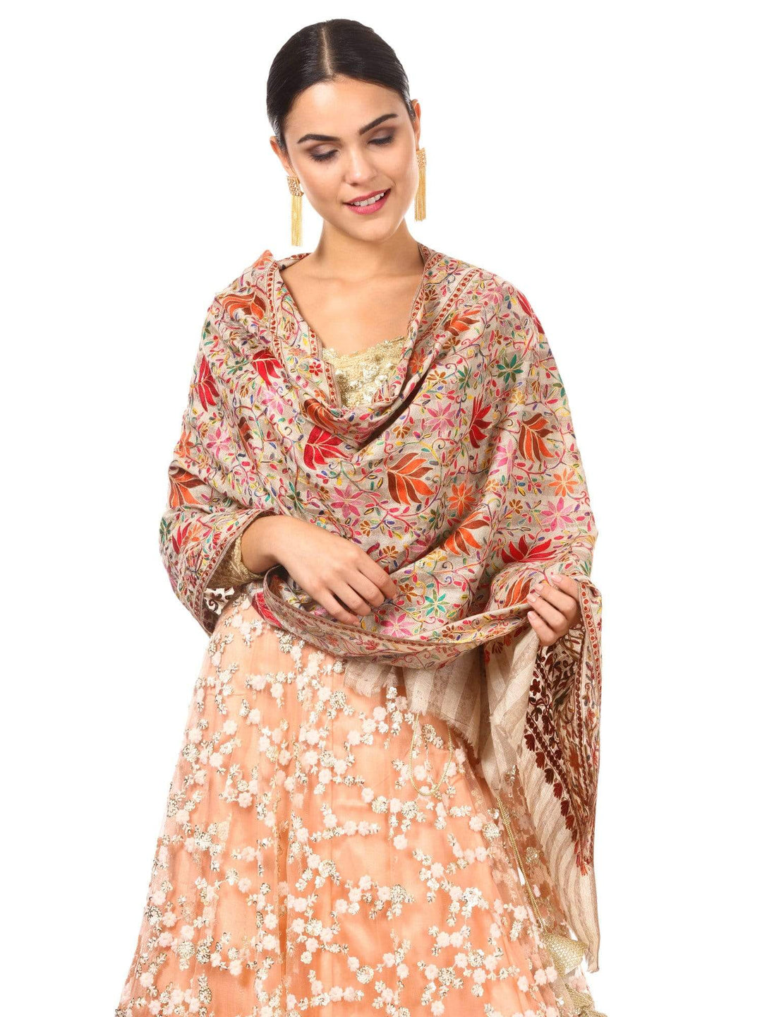 Pashtush Shawl Store Stole Pashtush Womens Hand Embroidery Nalki Stole, Multicoloured