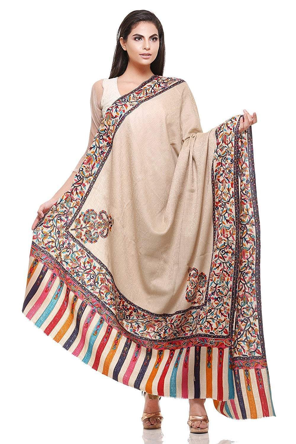 Pashtush India 114x228 Pashtush womens Kalamkari Outline Embroidery Shawl, Multicoloured