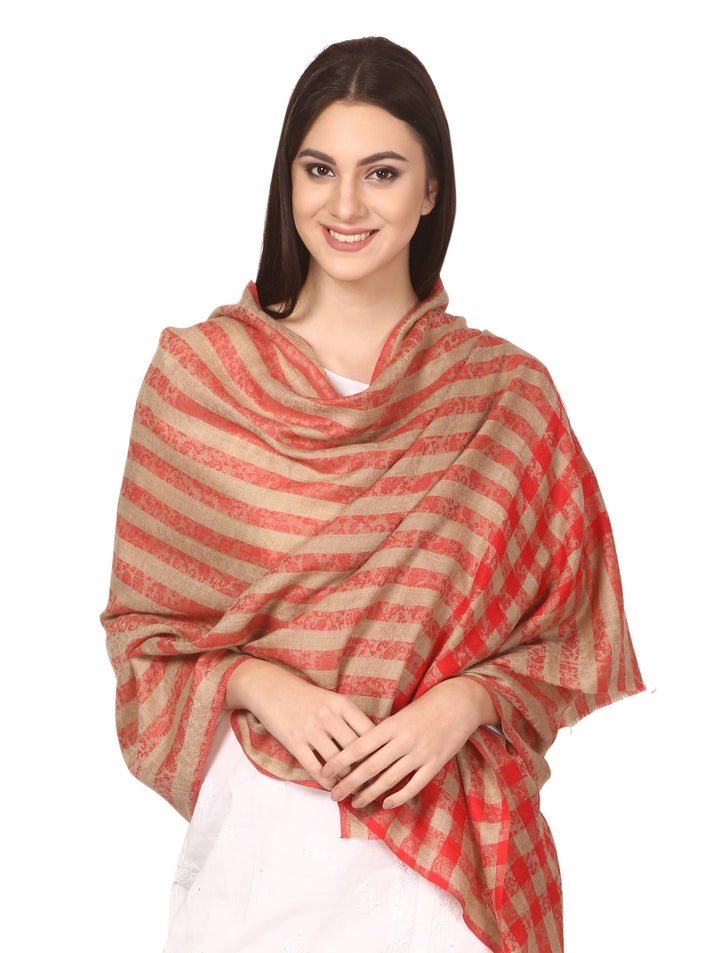 Pashtush India 70x200 Pashtush Womens Luxury Wool Check Scarf, Soft Pashmina Scarf Stole, Extra-Fine (red)