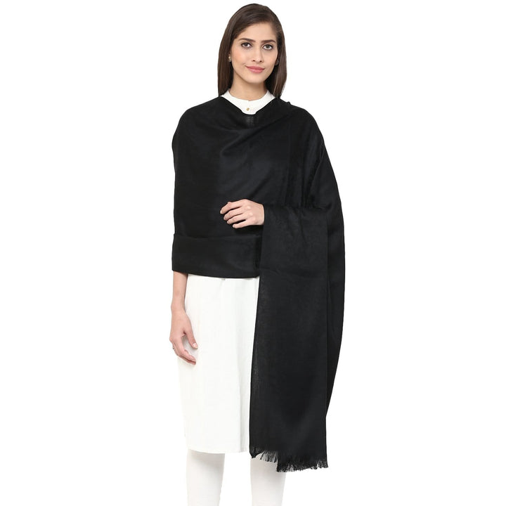 Pashtush Store Shawl Pashtush Womens Shawl, Fine wool with paisley jacquard weave, Rich Black