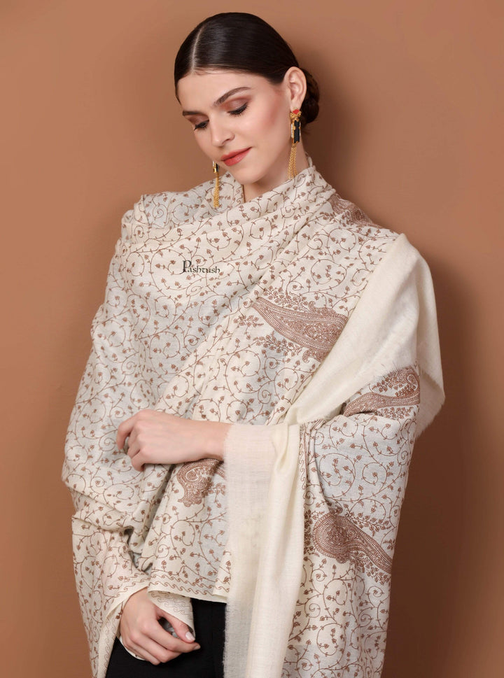 Pashtush Store Shawl Pashtush Womens Shawl with Tone on Tone Embroidery, Soft, Warm, Light Weight Fine Wool