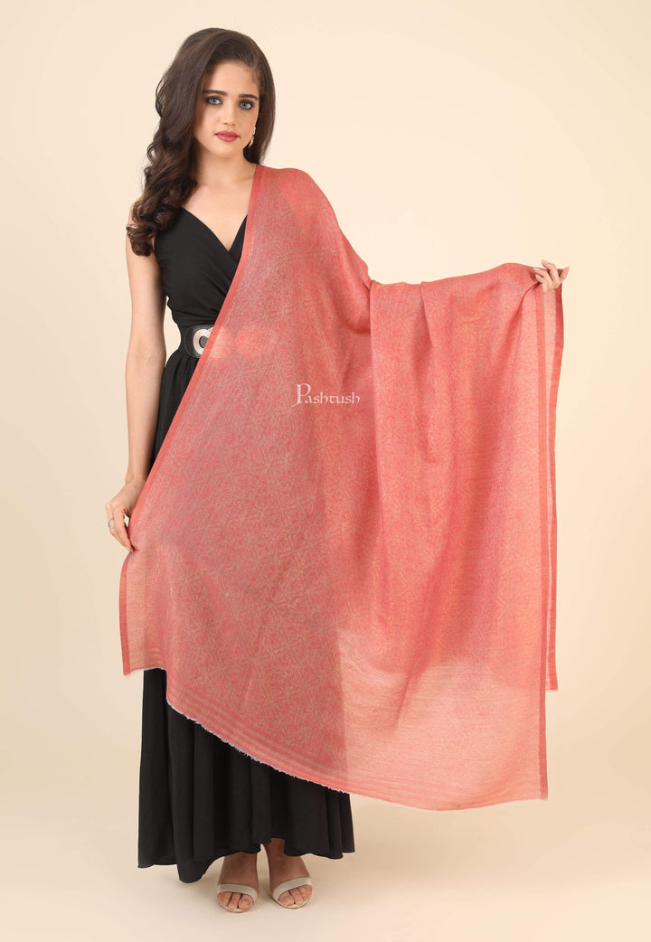 Pashtush India 100x200 Pashtush Womens Twilight Collection, Jacquard Shawl, With Metallic Thread Weave, Fine Wool