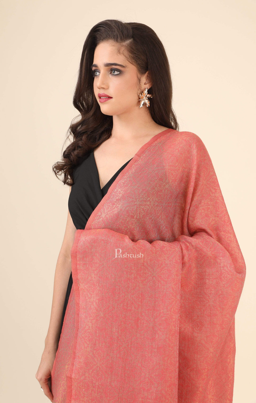 Pashtush India 100x200 Pashtush Womens Twilight Collection, Jacquard Shawl, With Metallic Thread Weave, Fine Wool