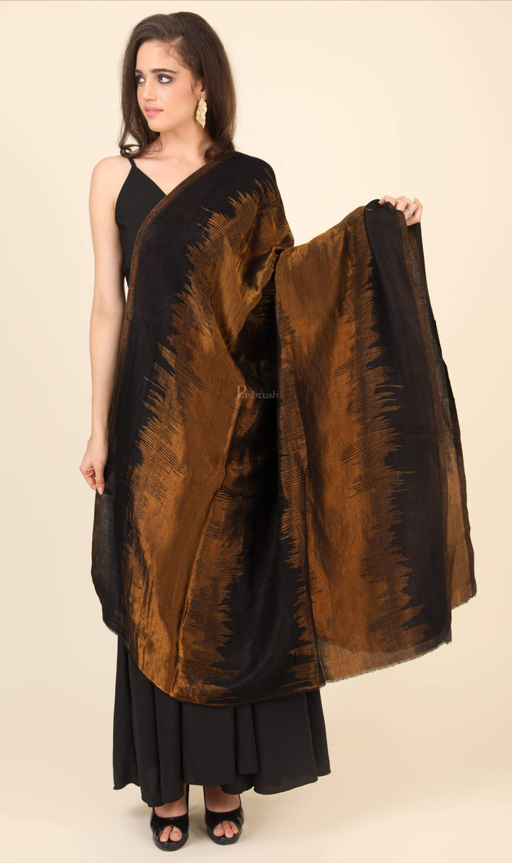 Pashtush India 70x200 Pashtush Womens Twilight Collection, Jacquard Stole, With Metallic Thread Weave, Fine Wool
