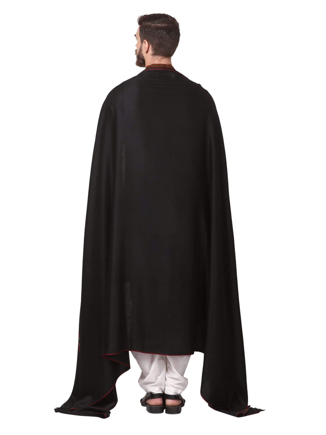 Pashtush India 100x200 Pashtush Woven Kullu Design Mens full size Shawl in extra fine wool -Black
