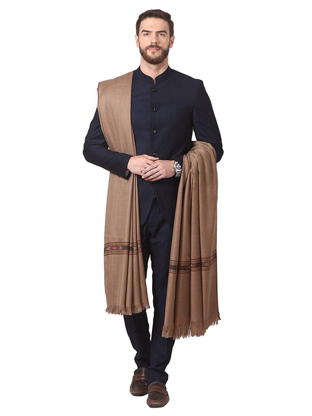Pashtush India 127x254 Pashtush Woven Kullu Design Mens Shawl (lambs Wool)