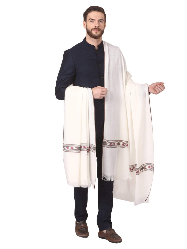Pashtush India 127x254 Pashutsh Mens Woven Kullu Design Shawl, Fine Wool, Ivory
