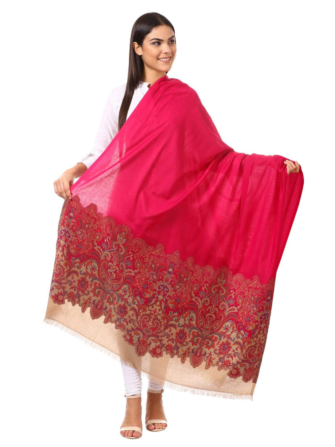 Pashtush Shawl Store Shawl Women's Kashmiri Jacquard Palla Shawl, Soft Faux Pashmina - Fluro Pink