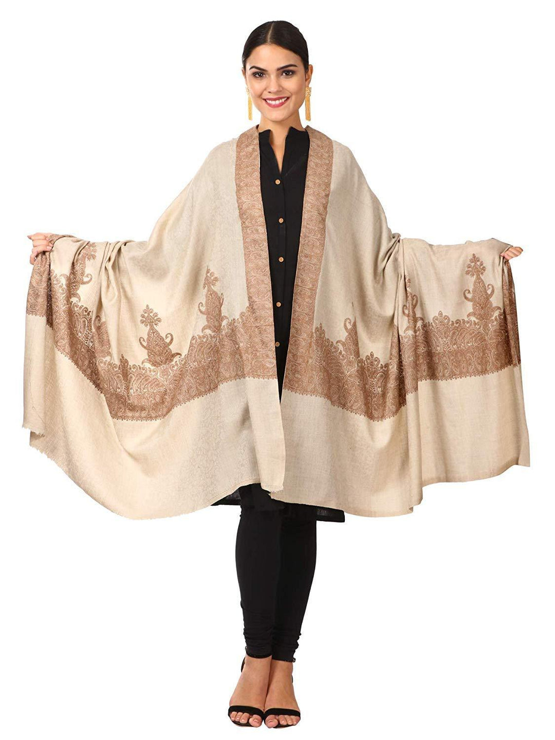 Pashtush Shawl Store shawls Pashtush Womens, Extra fine Palla Embroidery Shawl, with Tone on Tone Needlework, Kashmiri Pashmina Design, Soft and Extra fine.