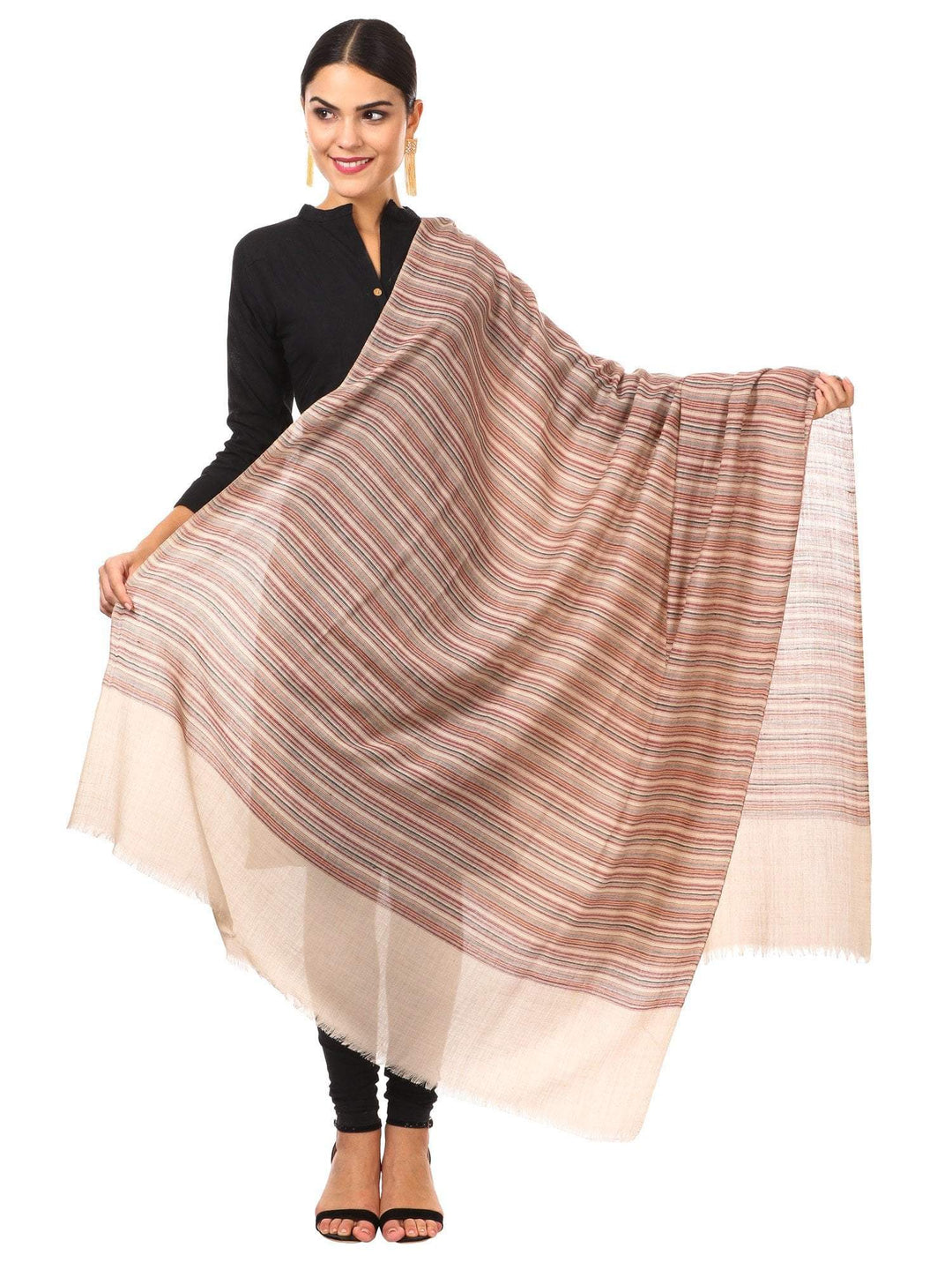 Pashtush Shawl Store Shawl Women's Fine Wool Striped Shawl, Australian Merino Wool - Light Pashmina