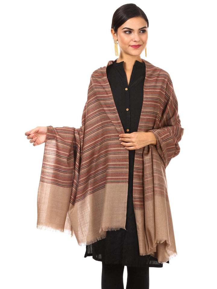 Pashtush Shawl Store Shawl Women's Fine Wool Striped Shawl, Australian Merino Wool - Taupe