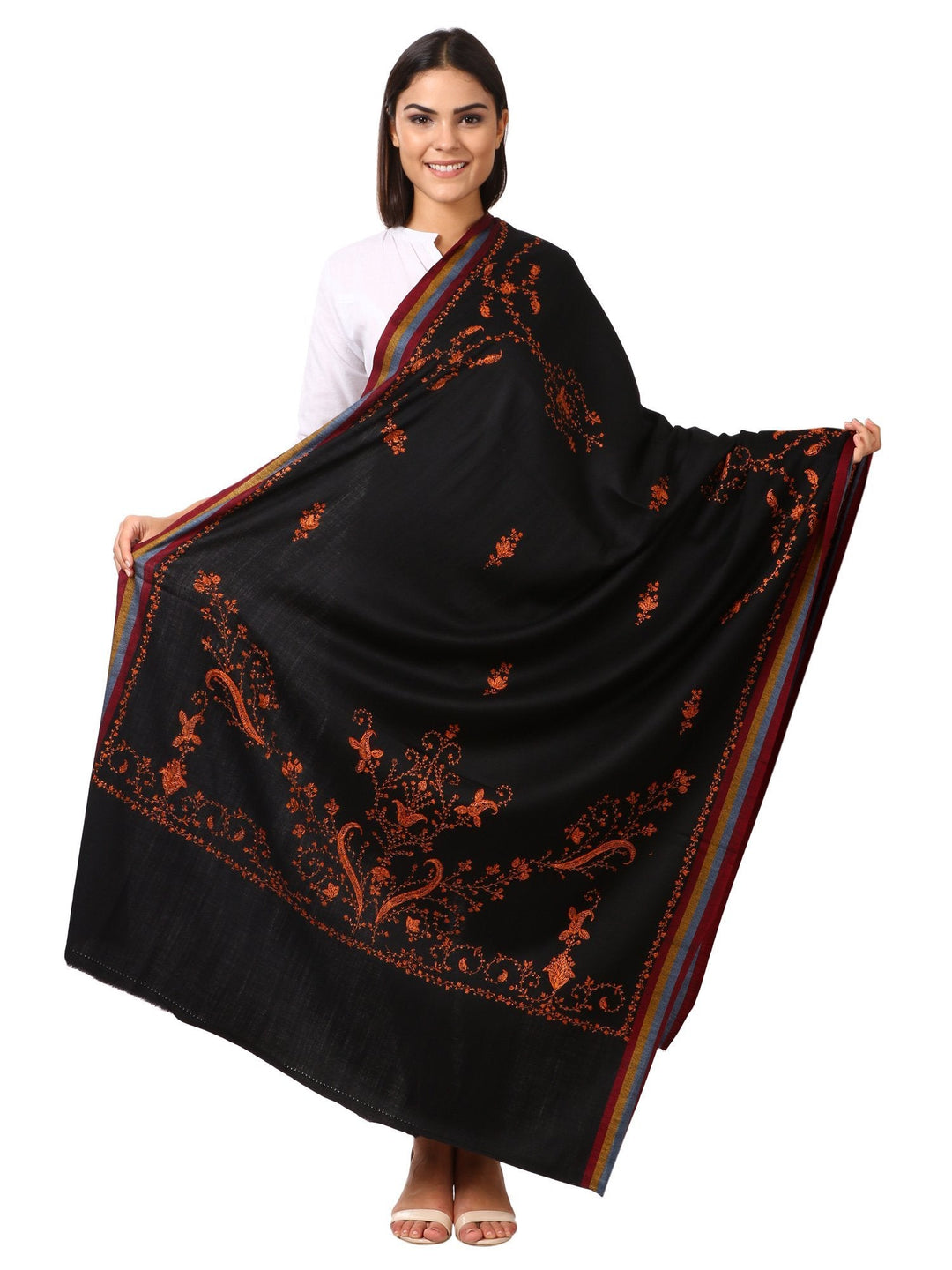 Pashtush Shawl Store Shawl Pashtush womens Hand Embroidery Shawl, Thick Weave Black