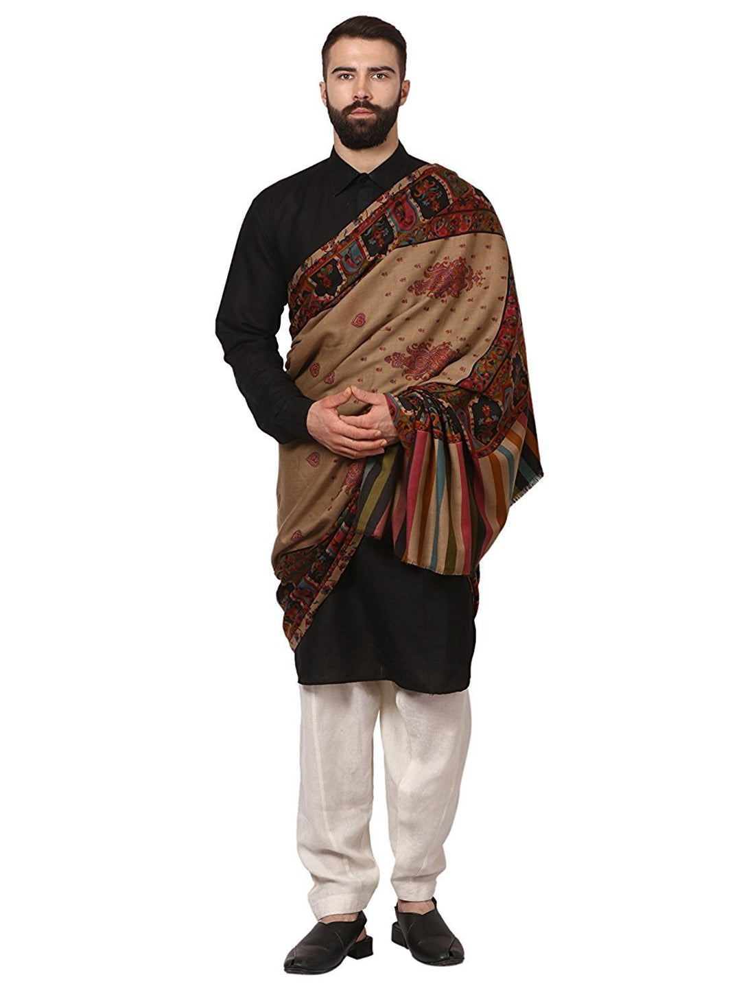 Pashtush Store Pashtush Mens Kalamkari Embroidery Shawl, Gents Pashmina Shawls, Medium Size 48x95 inches