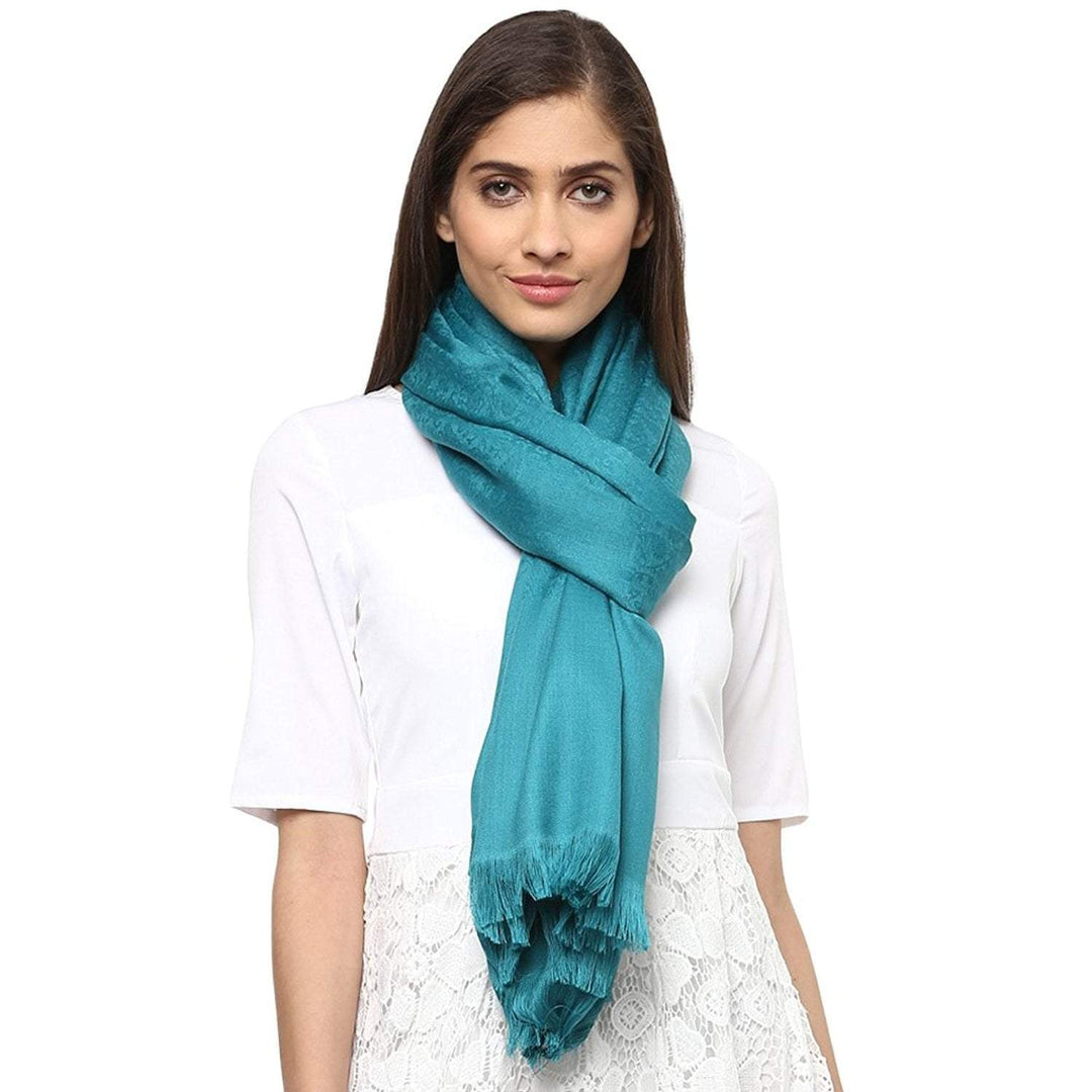 Pashtush Store Pashtush Women's Wool Shawl Ocean blue jacquard design